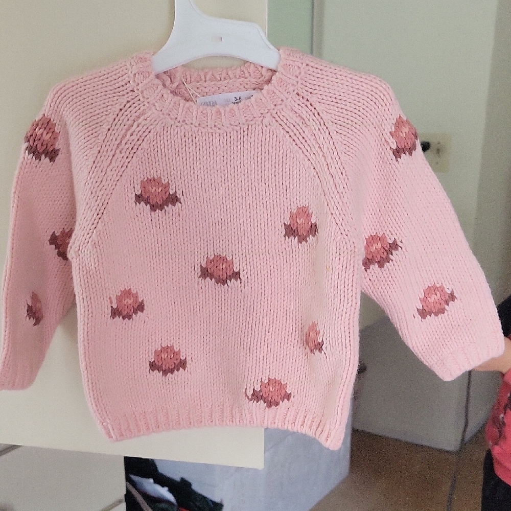 Pink Floral Knit Baby Sweater